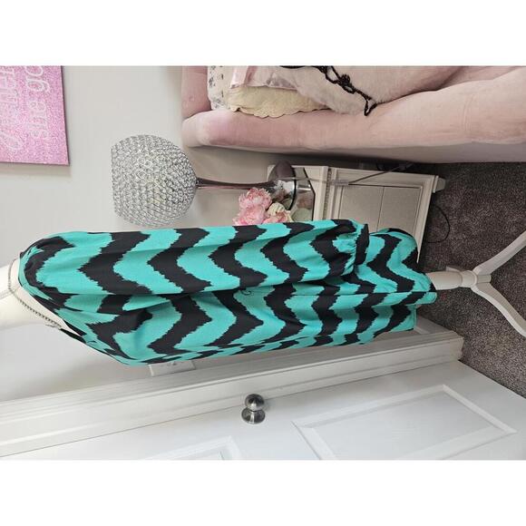 Almost Famous Chevron Print Dress - Teal & Black - Picture 2 of 7